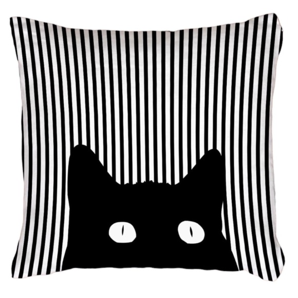 Bee Happy Market Boutique Other - Cat Theme Pillow Cover Zippered Decorative Square Black White 17.7 in X 17.7 in